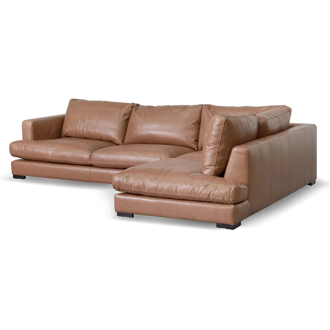 Pearson 4 Seater Right Chaise Leather Sofa - Caramel Brown